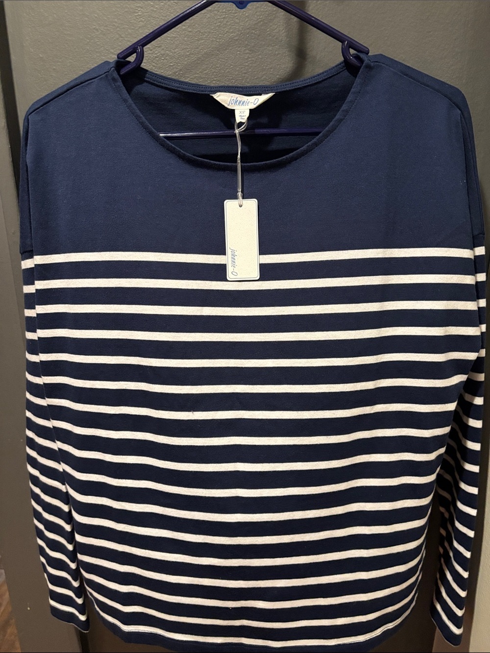 johnnie-O Navy and White Striped Long Sleeve Top